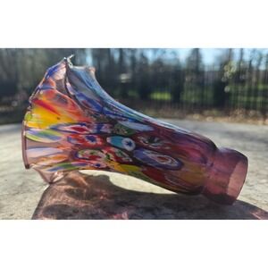 Vintage Italian Murano Hand-Blown Mille Fiori Amethyst Glass Lily Lampshades